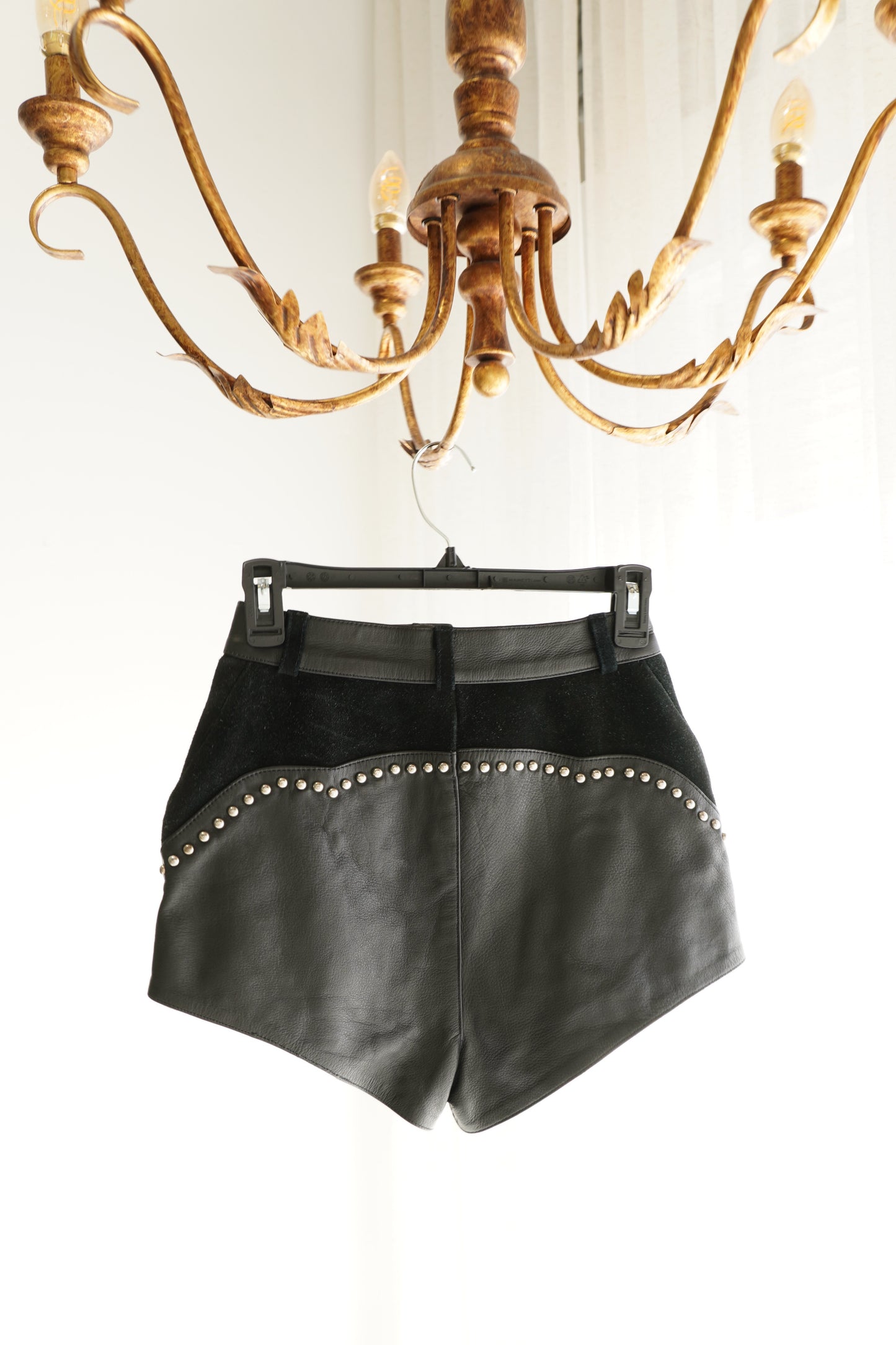 Understated Leather Studded Leather Shorts with Suede Panels