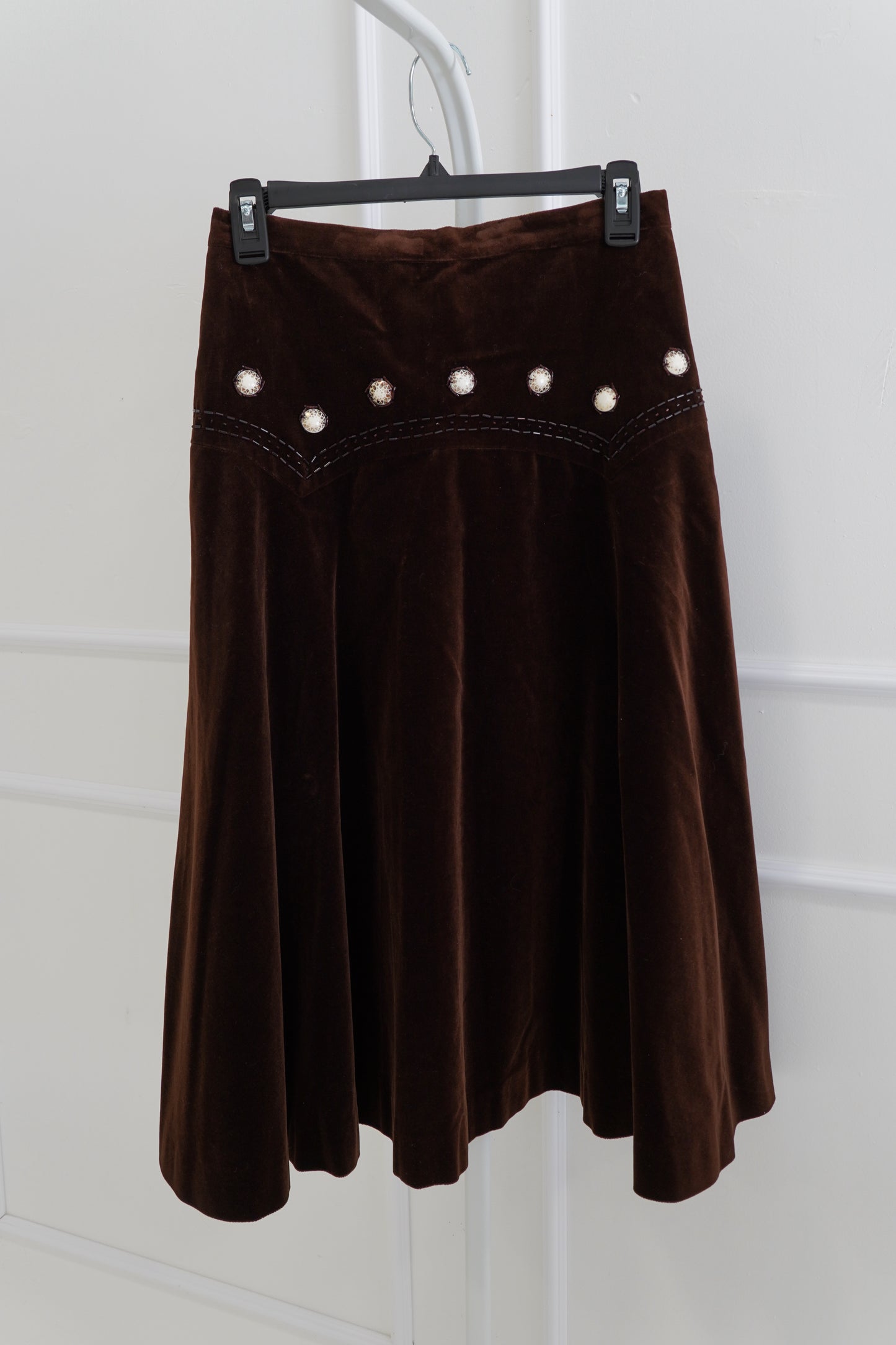 1950s Nedola Embellished Brown Velvet Skirt