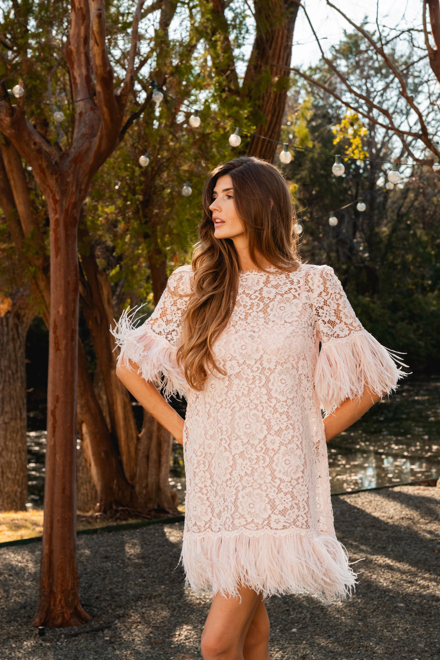 Dolce & Gabbana Lace Feather Trim Mini Dress