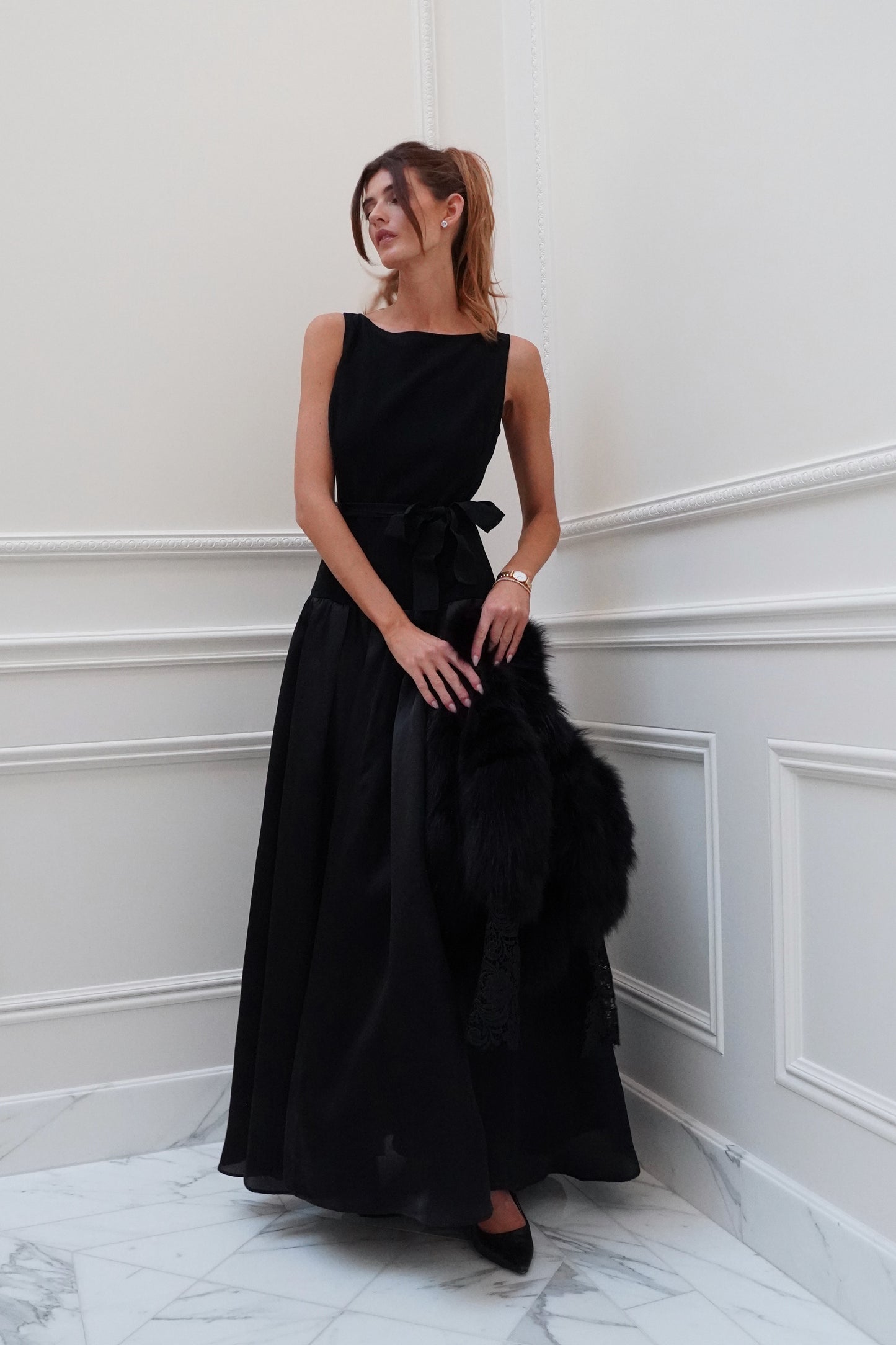 St. John Couture Bateau Neckline Drop Waist Gown