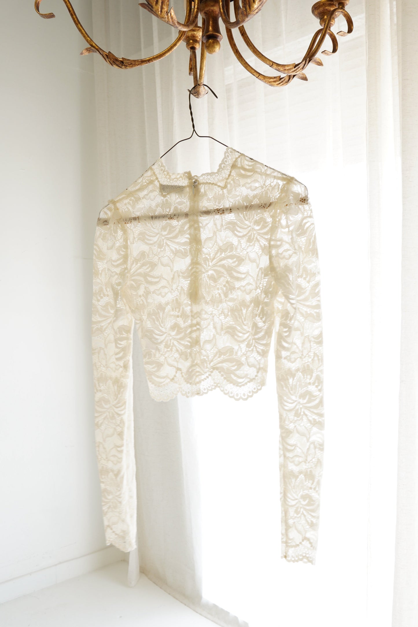 Rabanne Long Sleeve Lace Crop Top, Size XS