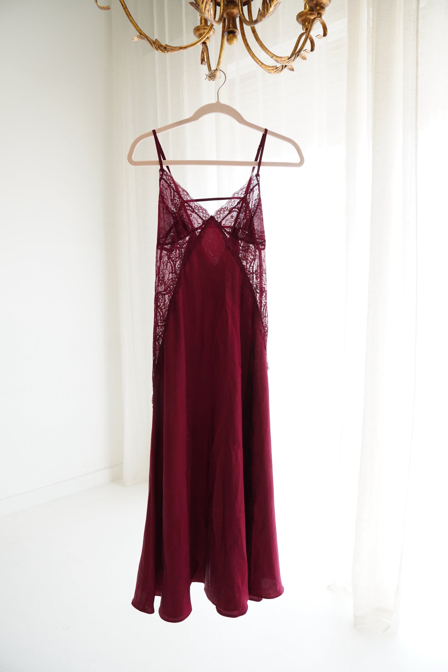 Jonquil by Diane Samandi Burgundy Slip Dress with Lace, Size XS