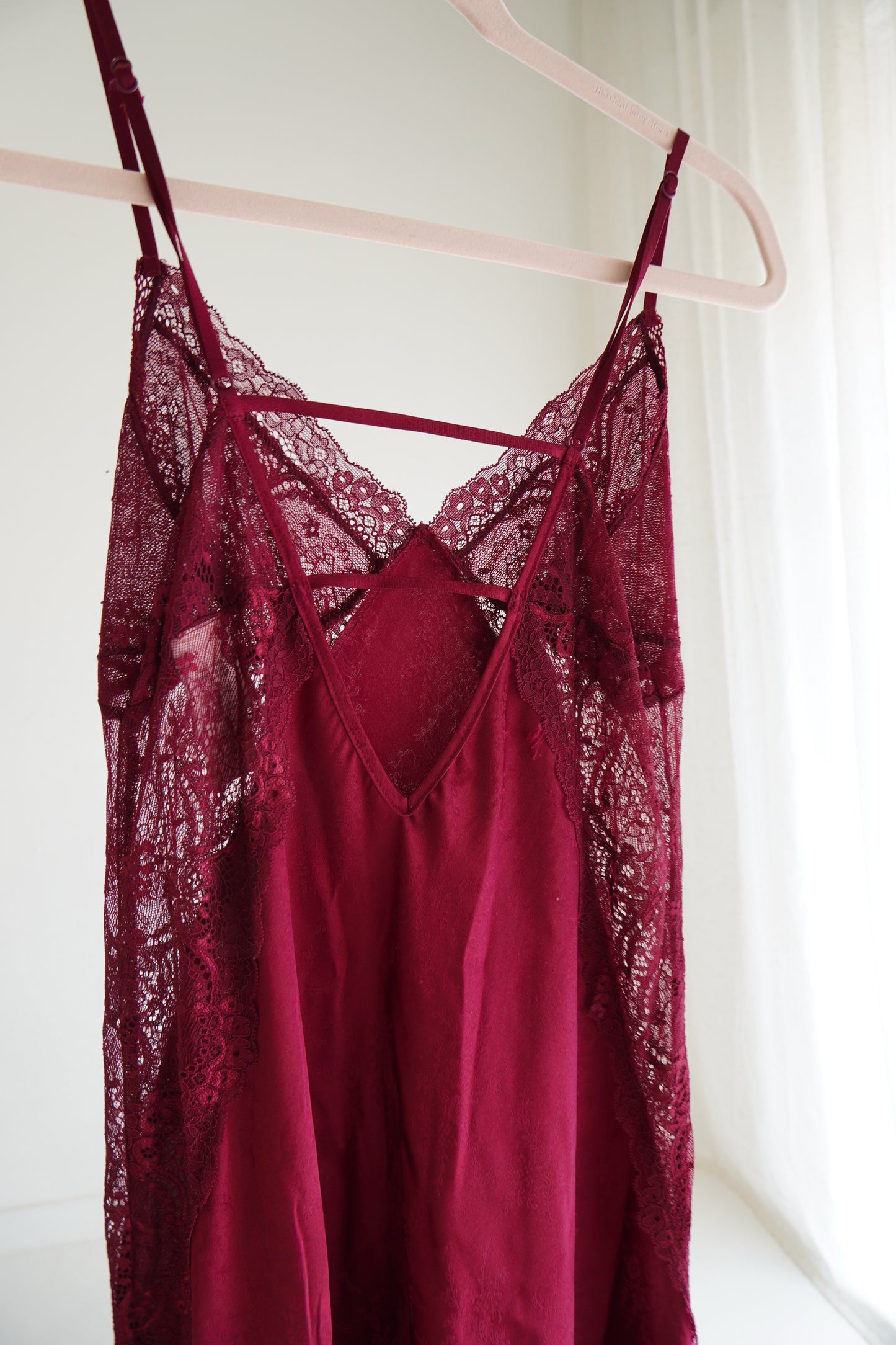 Jonquil by Diane Samandi Burgundy Slip Dress with Lace, Size XS