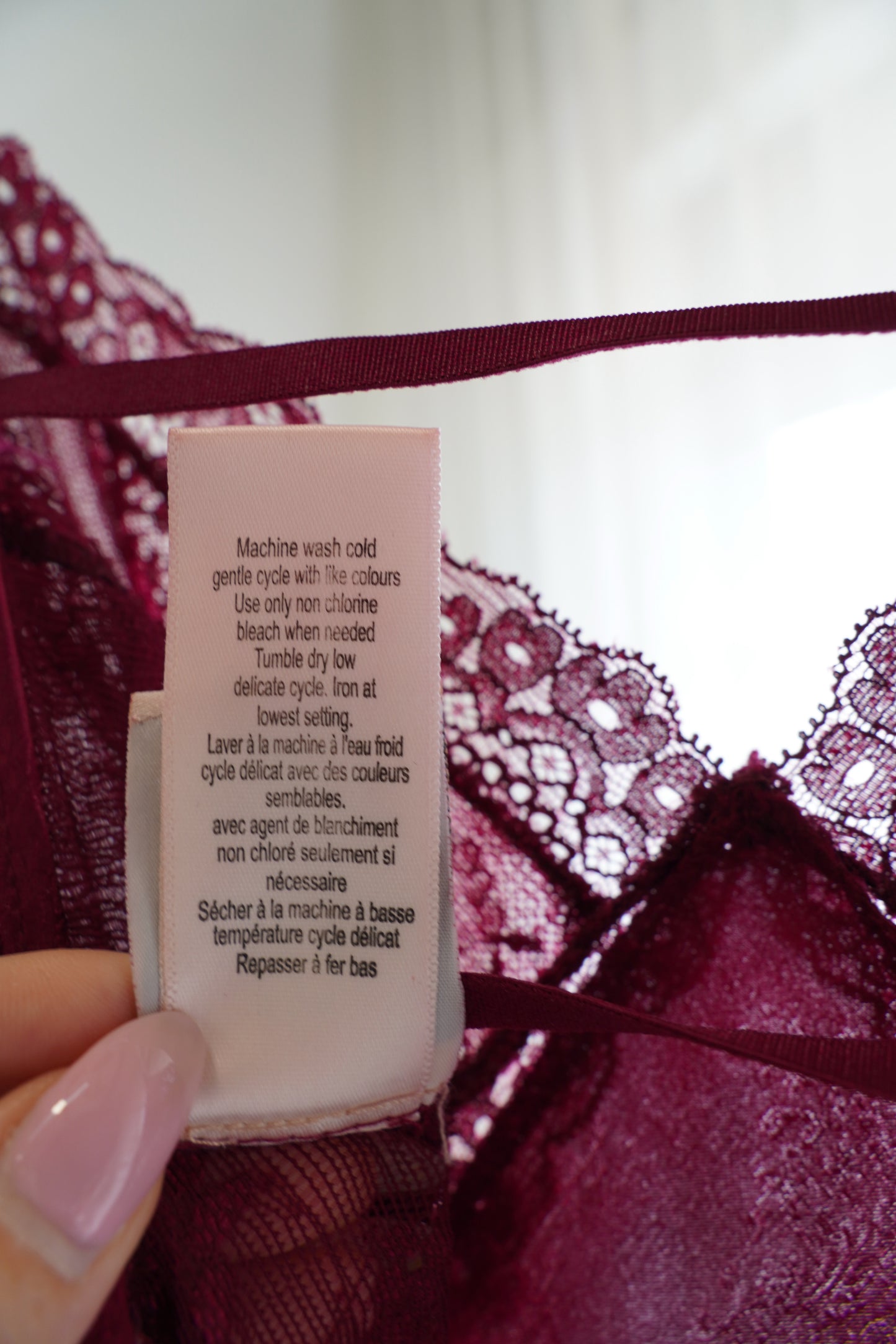 Jonquil by Diane Samandi Burgundy Slip Dress with Lace, Size XS