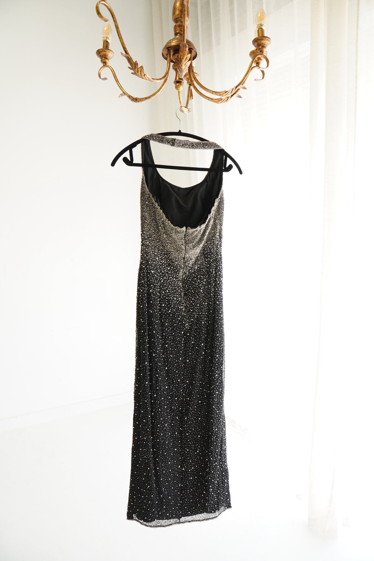 Saks Fifth Avenue Beaded Silk Halter Tea Length Dress