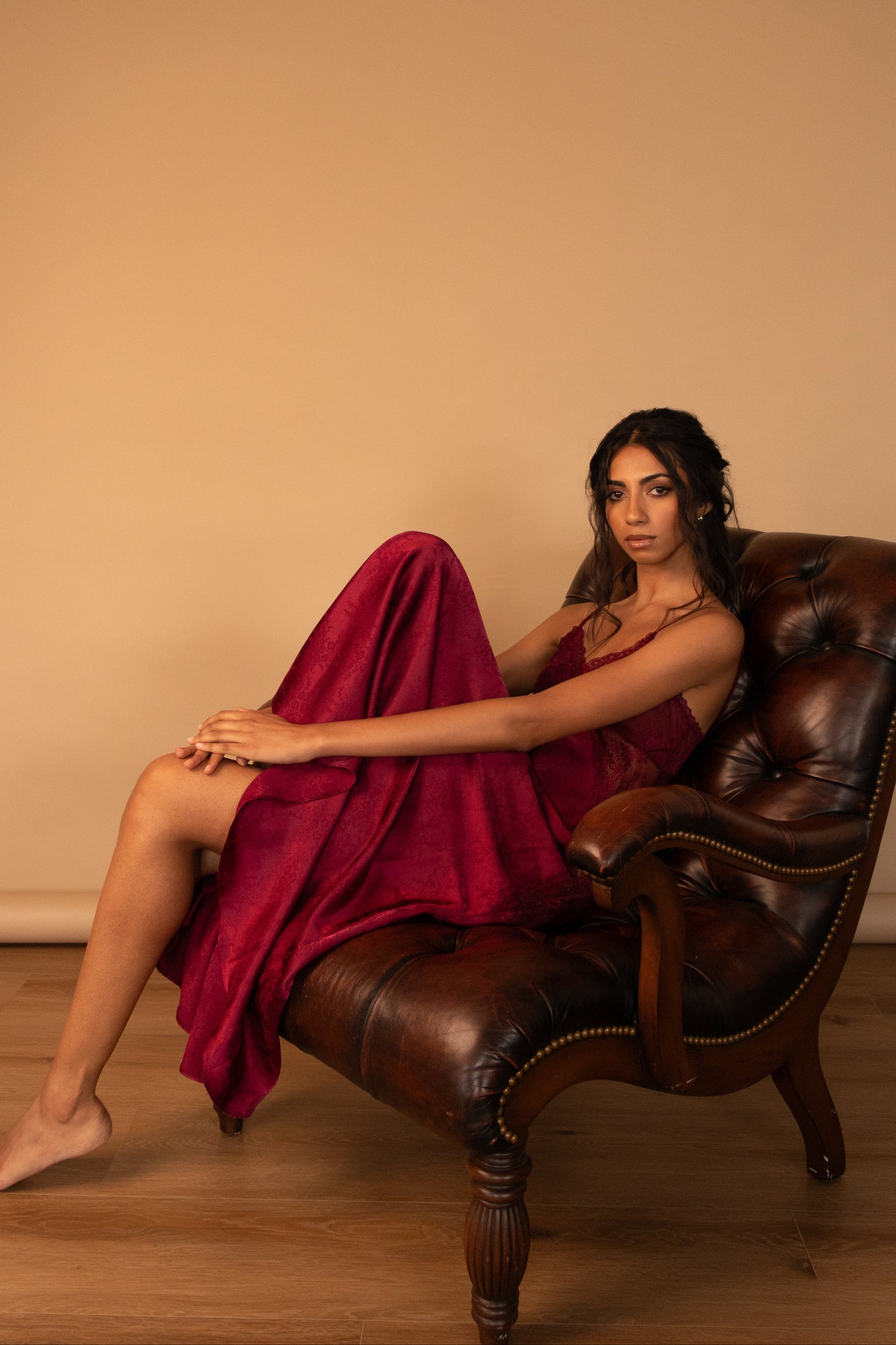Jonquil by Diane Samandi Burgundy Slip Dress with Lace, Size XS