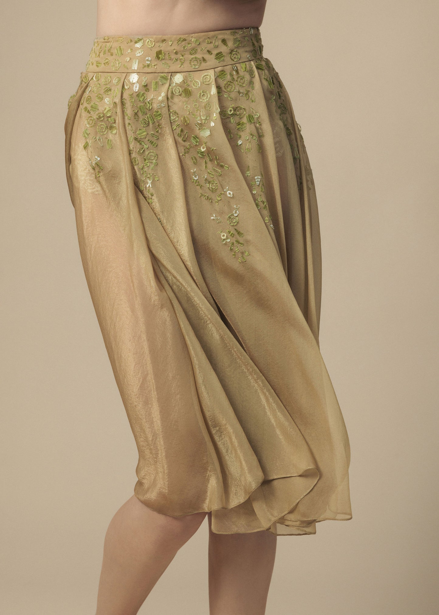 Romeo Gigli Embellished Pleated Silk Skirt