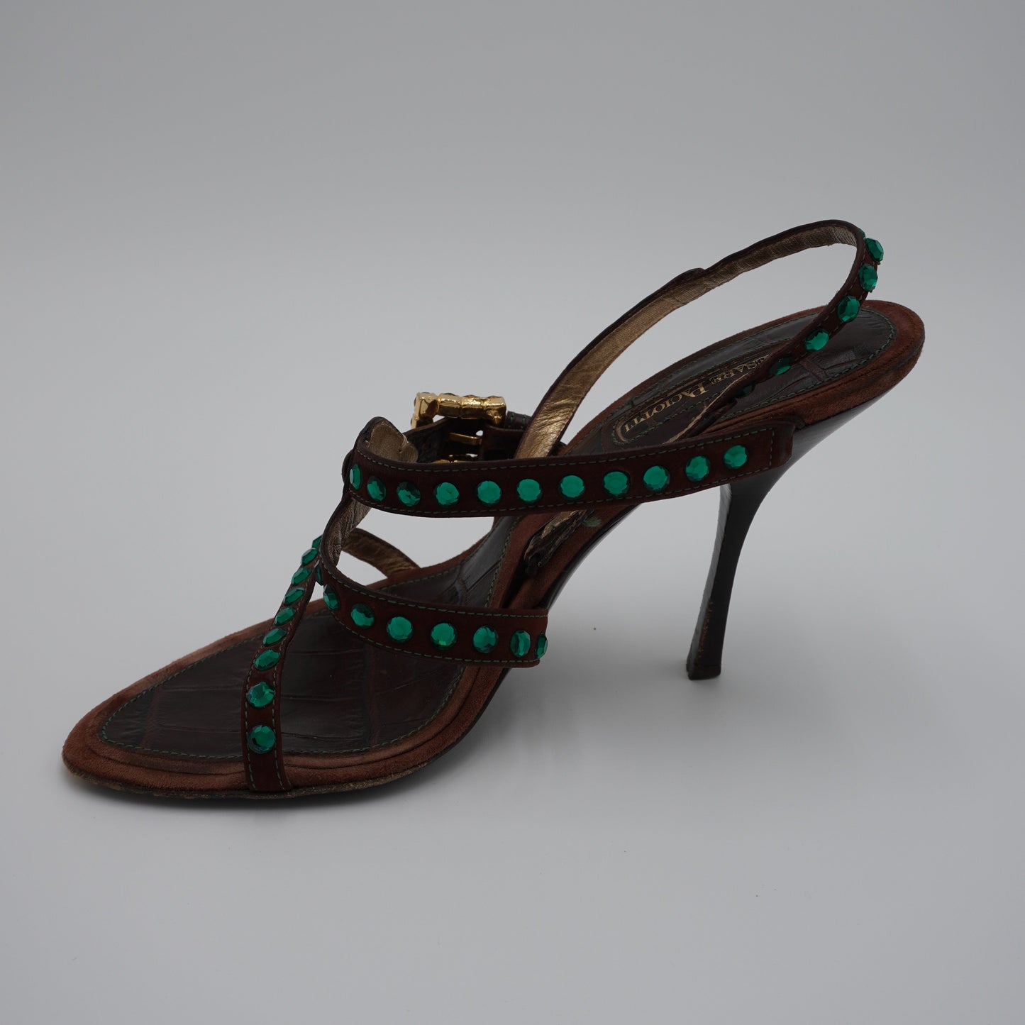 Cesare Paciotti Leather Crystal Embellishments Slingback Sandals