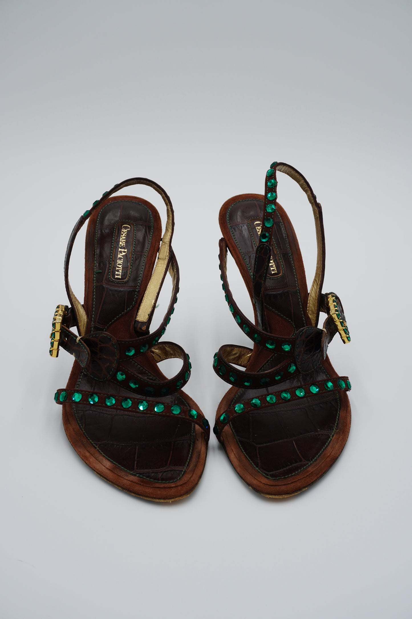 Cesare Paciotti Leather Crystal Embellishments Slingback Sandals, size 38