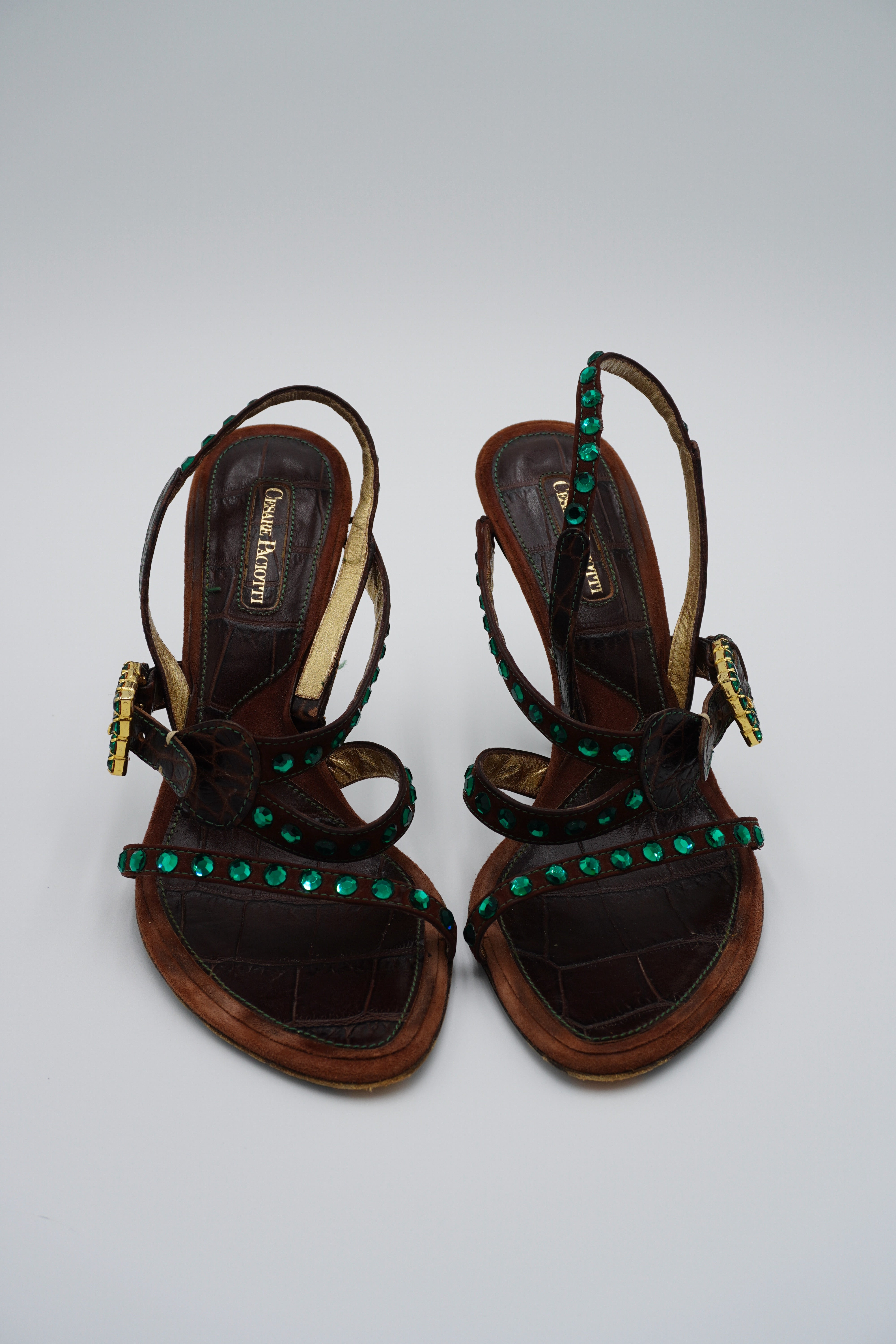 Cesare Paciotti Leather Crystal Embellishments Slingback Sandals, size 38