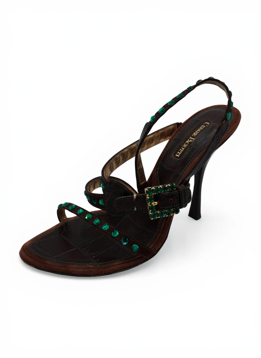 Cesare Paciotti Leather Crystal Embellishments Slingback Sandals, size 38