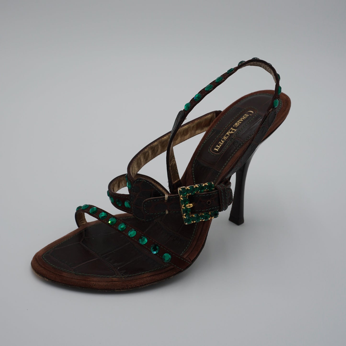 Cesare Paciotti Leather Crystal Embellishments Slingback Sandals
