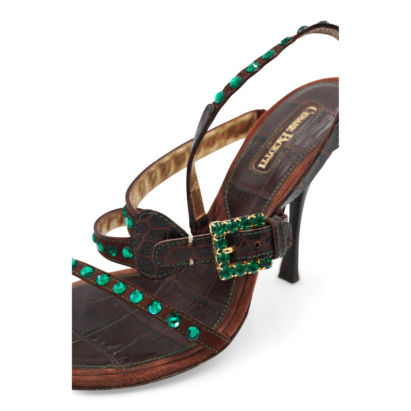 Cesare Paciotti Leather Crystal Embellishments Slingback Sandals, size 38