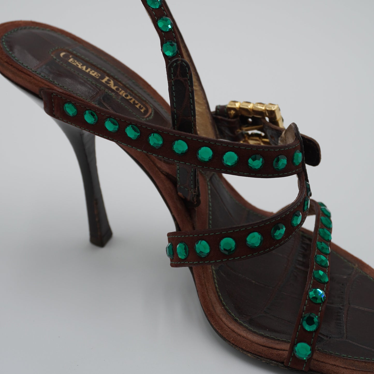 Cesare Paciotti Leather Crystal Embellishments Slingback Sandals