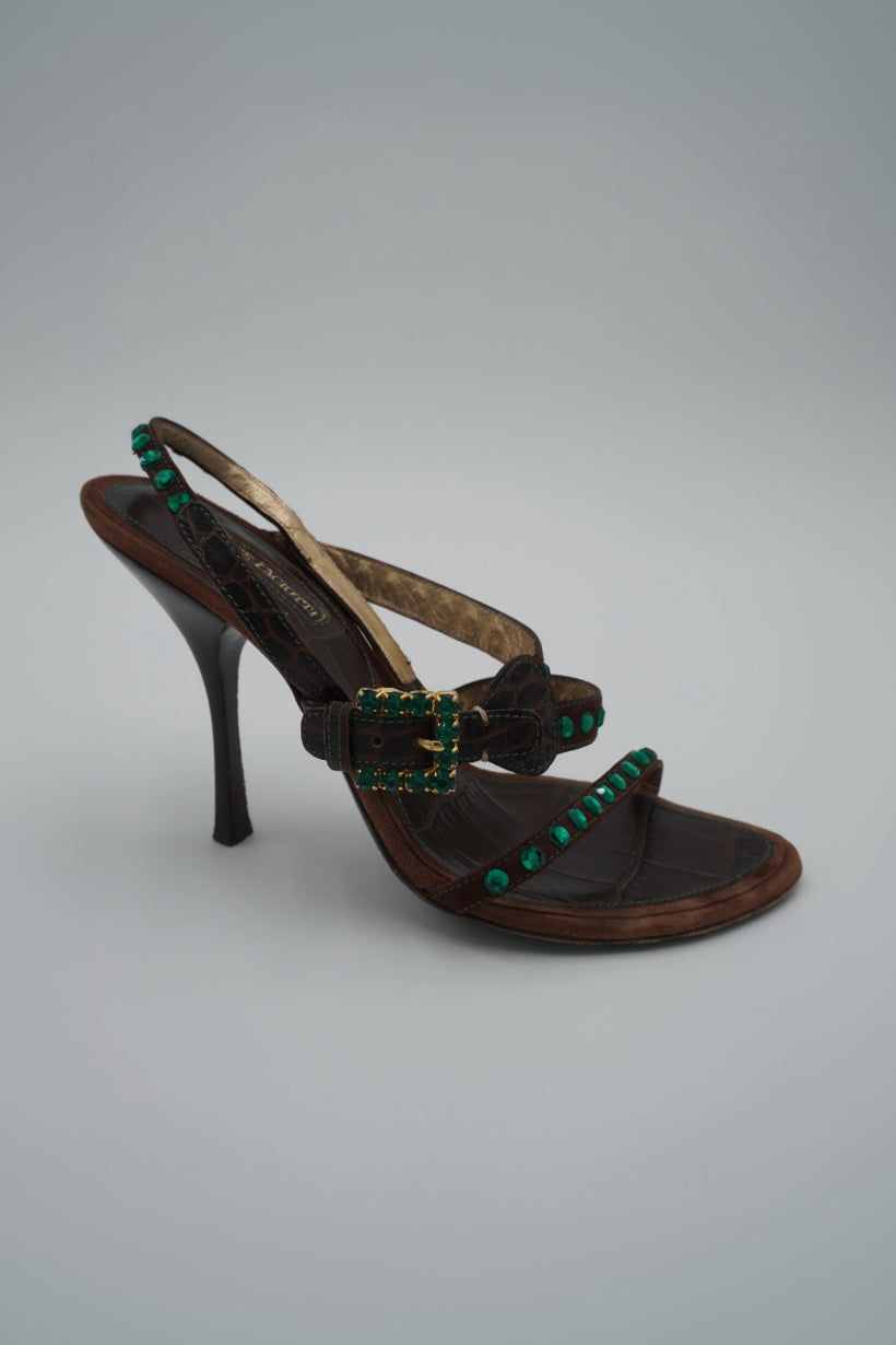 Cesare Paciotti Leather Crystal Embellishments Slingback Sandals, size 38