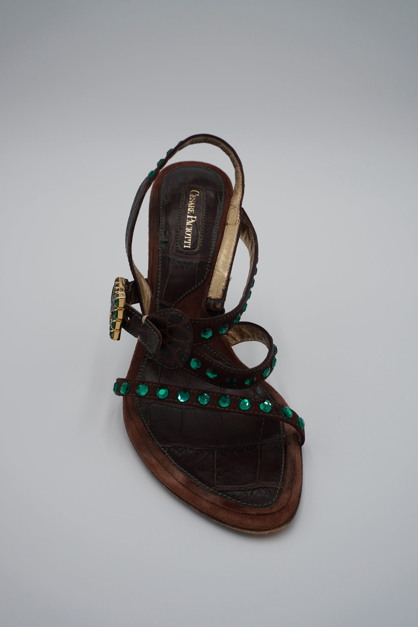 Cesare Paciotti Leather Crystal Embellishments Slingback Sandals, size 38