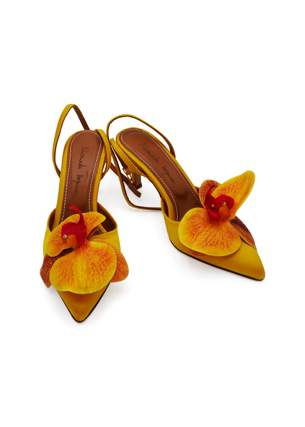 Alameda Turquesa “Mirabel” Orchid–Embellished Satin Pumps – 70mm