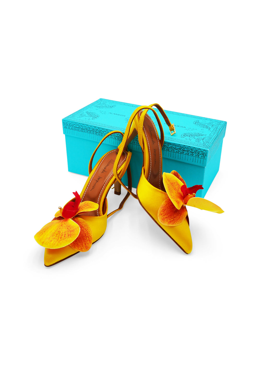 Alameda Turquesa “Mirabel” Orchid–Embellished Satin Pumps – 70mm