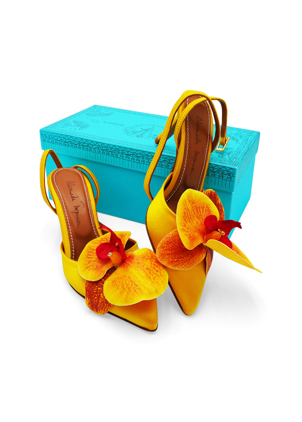 Alameda Turquesa “Mirabel” Orchid–Embellished Satin Pumps – 70mm