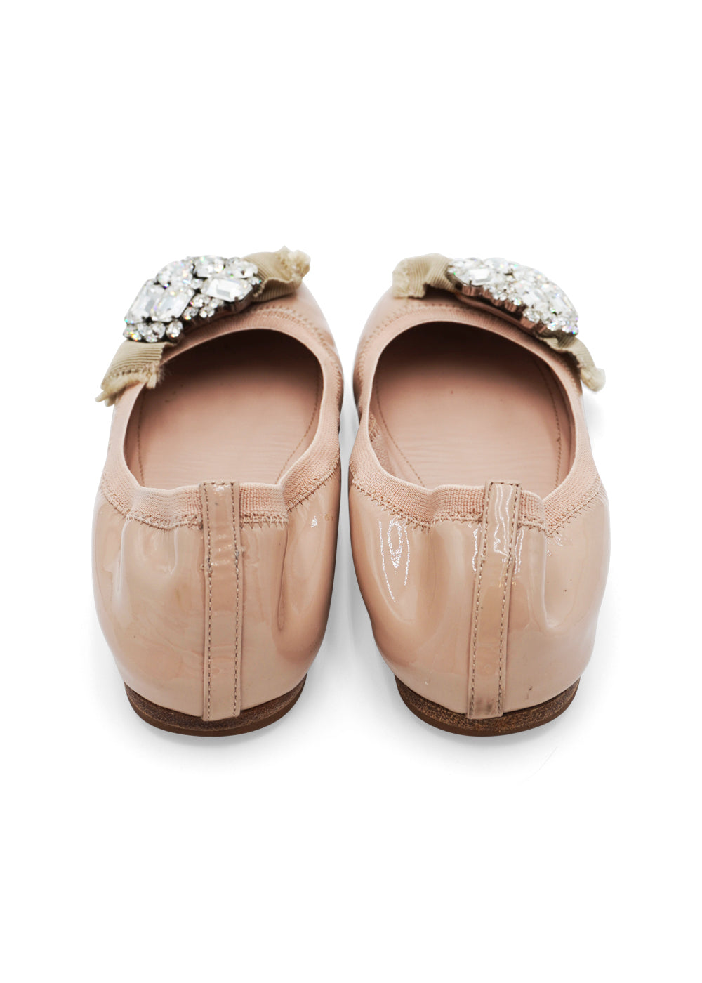 Miu Miu Crystal-Embellished Patent Leather Ballet Flats