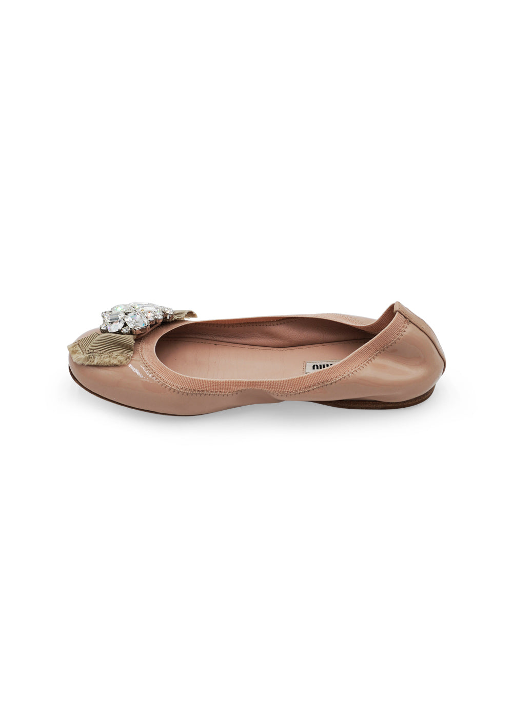 Miu Miu Crystal-Embellished Patent Leather Ballet Flats