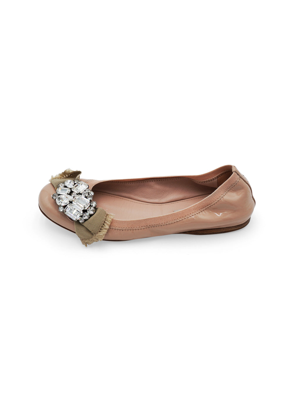 Miu Miu Crystal-Embellished Patent Leather Ballet Flats