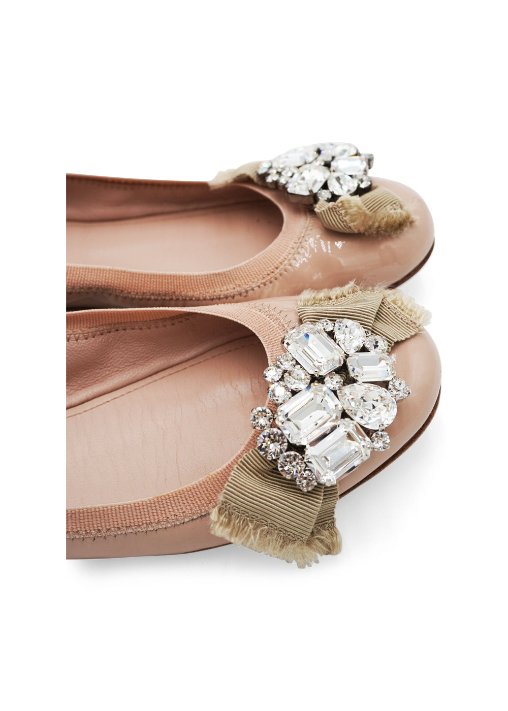 Miu Miu Crystal-Embellished Patent Leather Ballet Flats
