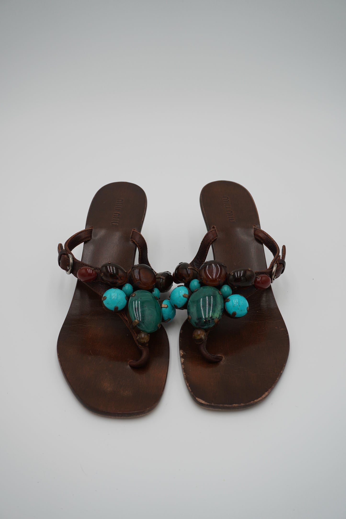 Miu Miu Leather Stone-Embellished Sandals