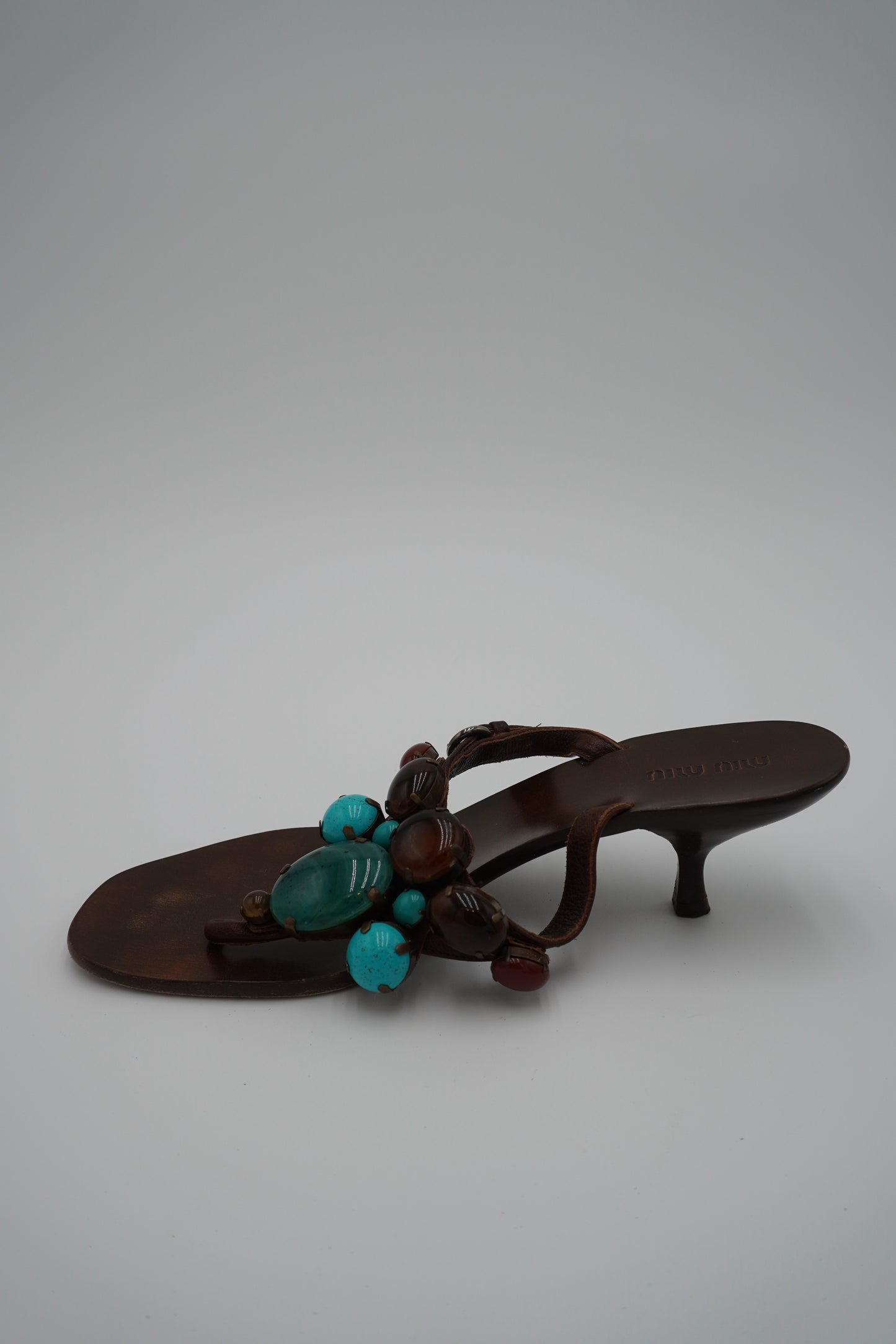 Miu Miui Leather Stone-Embellished Sandals, size 39