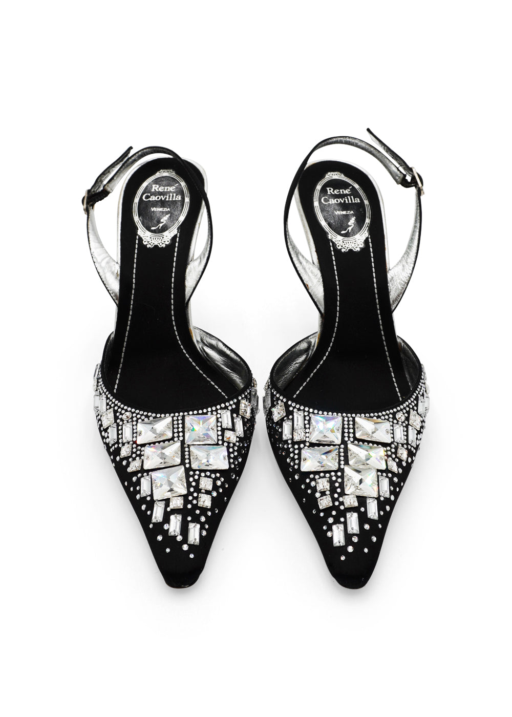 René Caovilla Satin Embellished Slingback Pumps, size 39