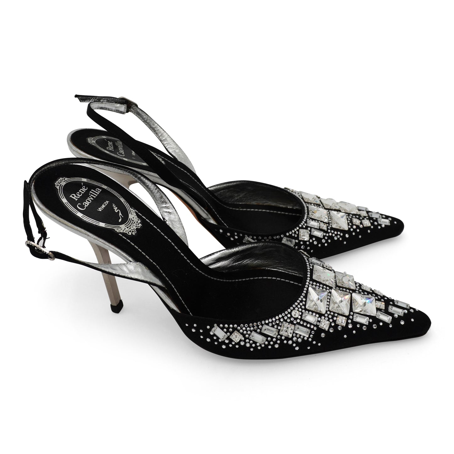 René Caovilla Satin Embellished Slingback Pumps, size 39