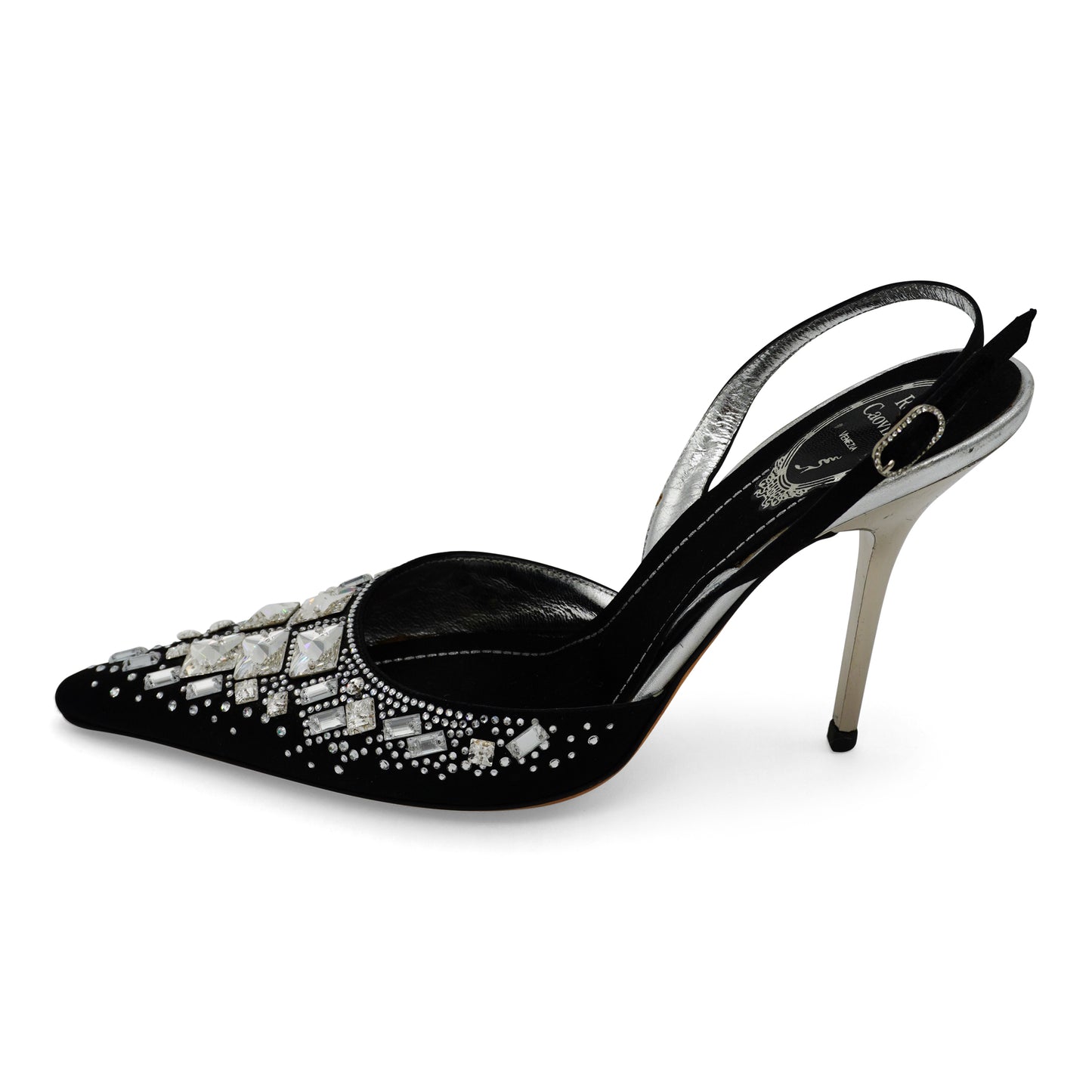 René Caovilla Satin Embellished Slingback Pumps, size 39