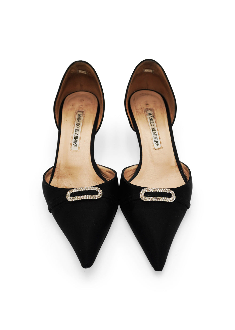 Manolo Blahnik Satin Crystal Buckle Pumps, size 37