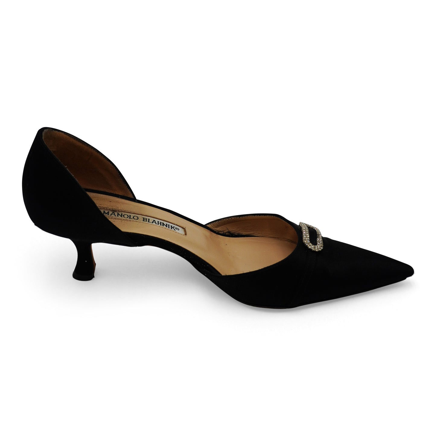 Manolo Blahnik Satin Crystal Buckle Pumps, size 37