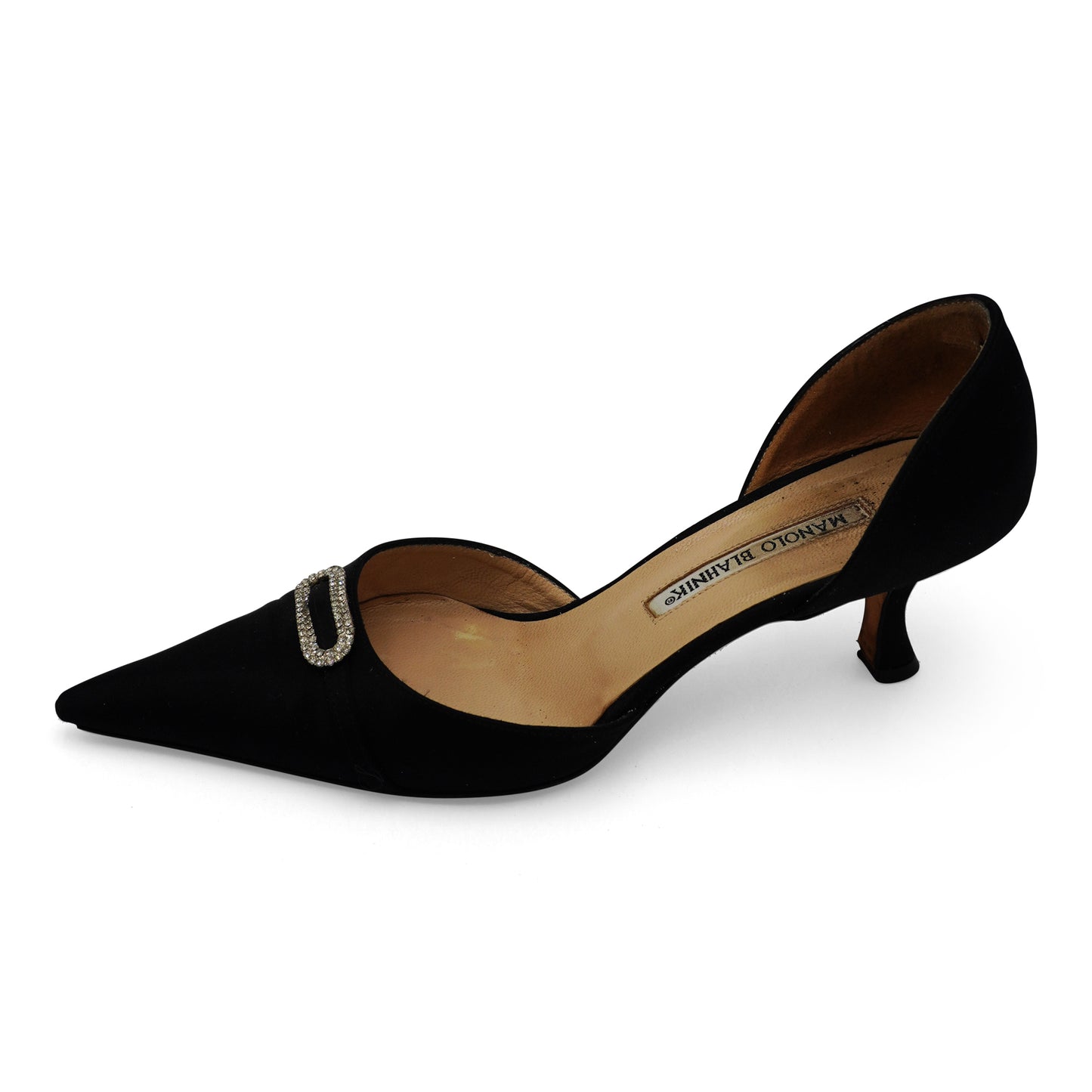 Manolo Blahnik Satin Crystal Buckle Pumps, size 37