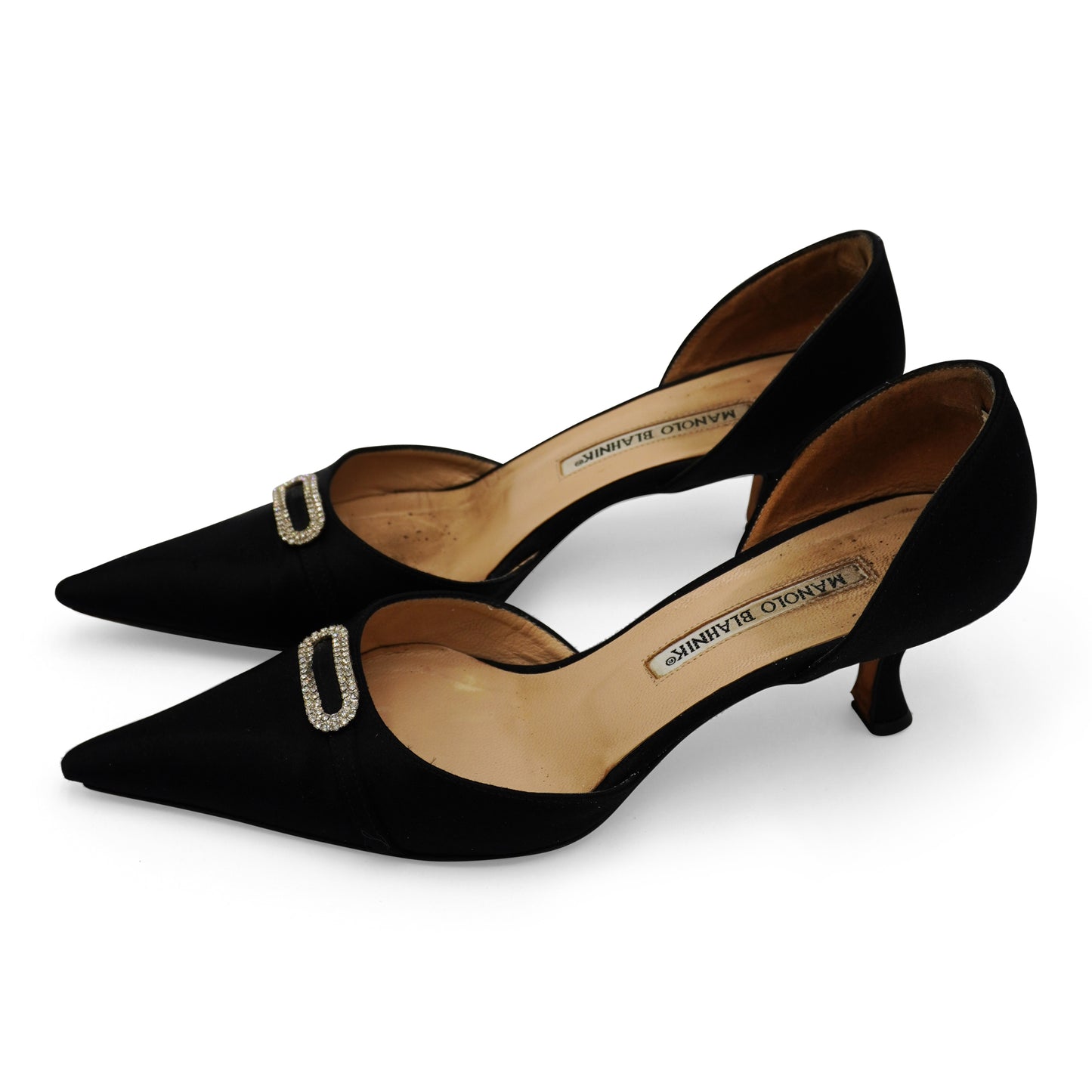 Manolo Blahnik Satin Crystal Buckle Pumps, size 37