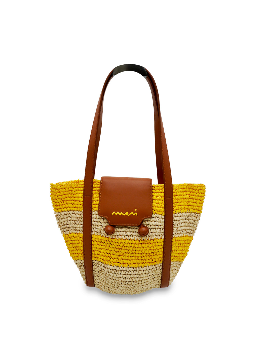 Marni Small Yellow Stripe Raffia-Effect Trunkaroo Beach Bag