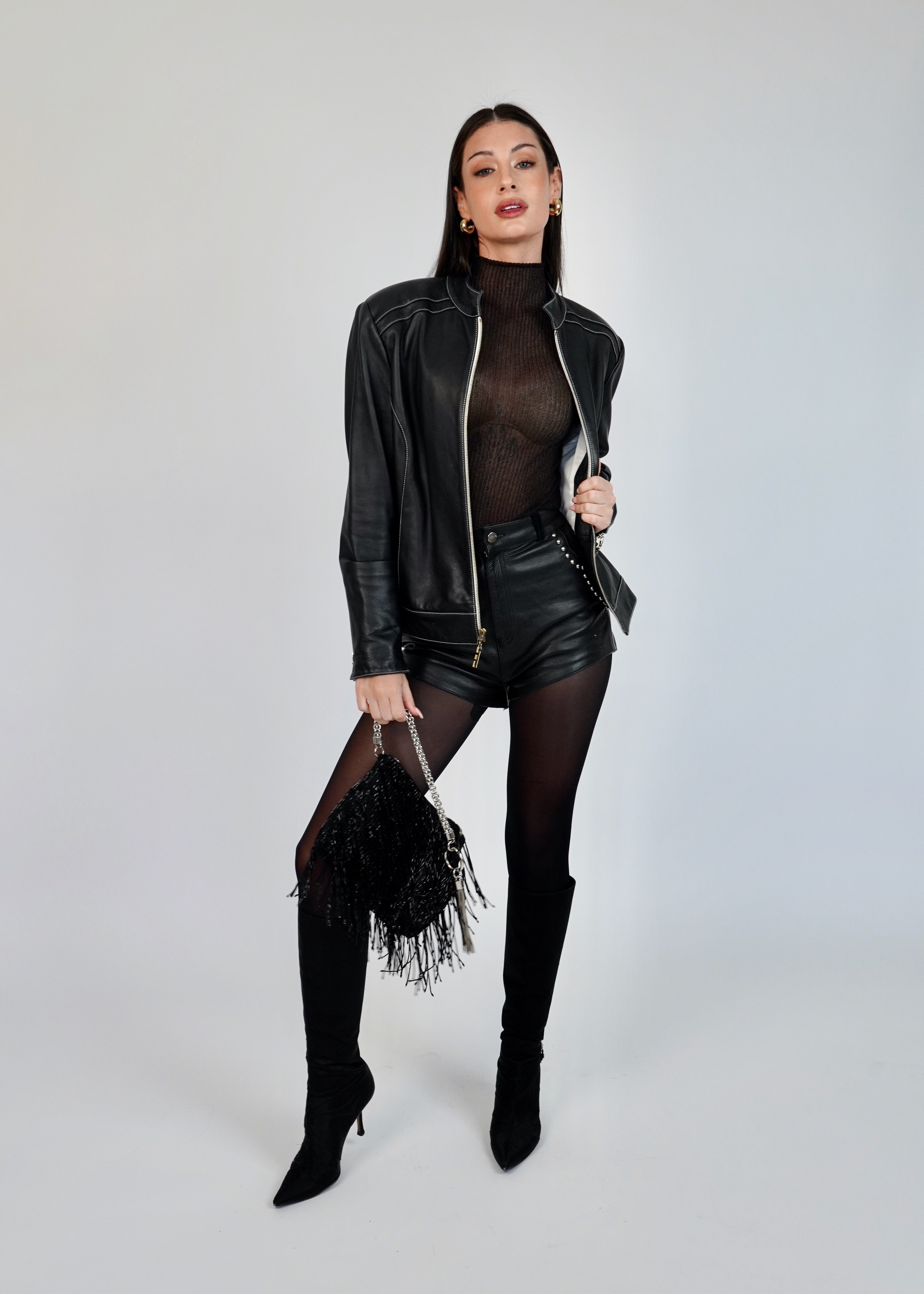 Understated Leather Studded Leather Shorts with Suede Panels