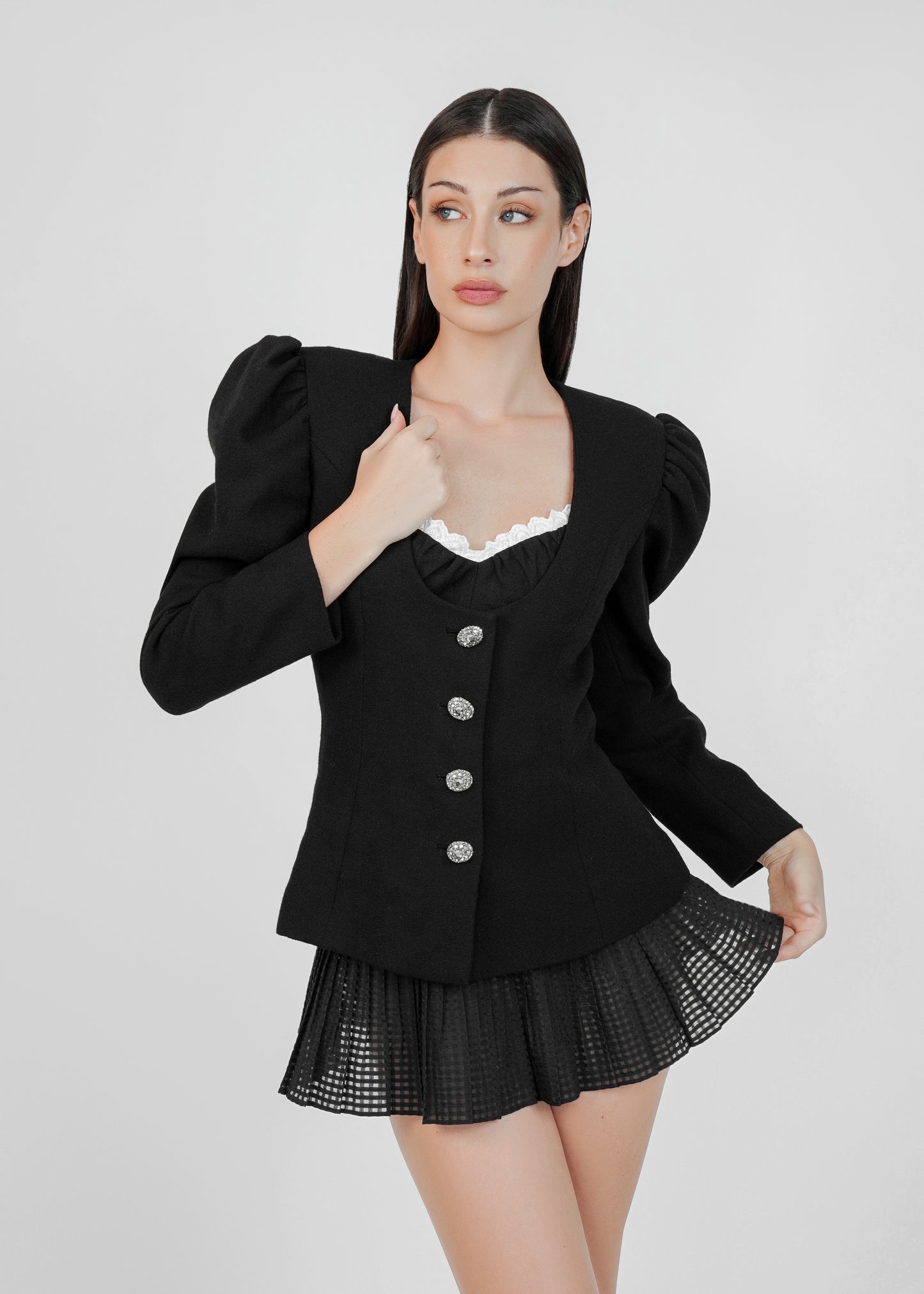 Sheer Akris Pleated Mini Skirt