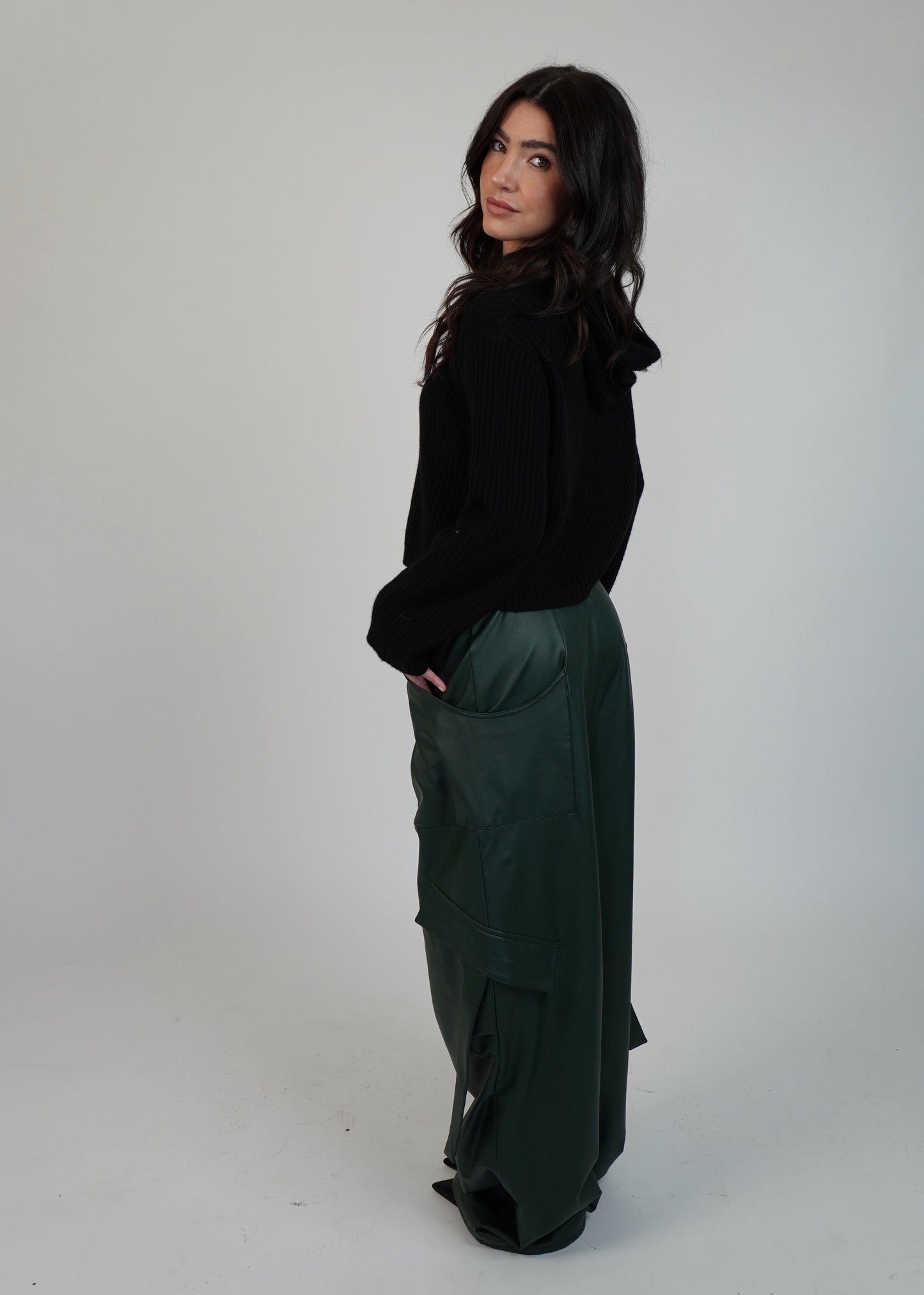 LAPOINTE Faux Leather Wide Leg Cargo Pants