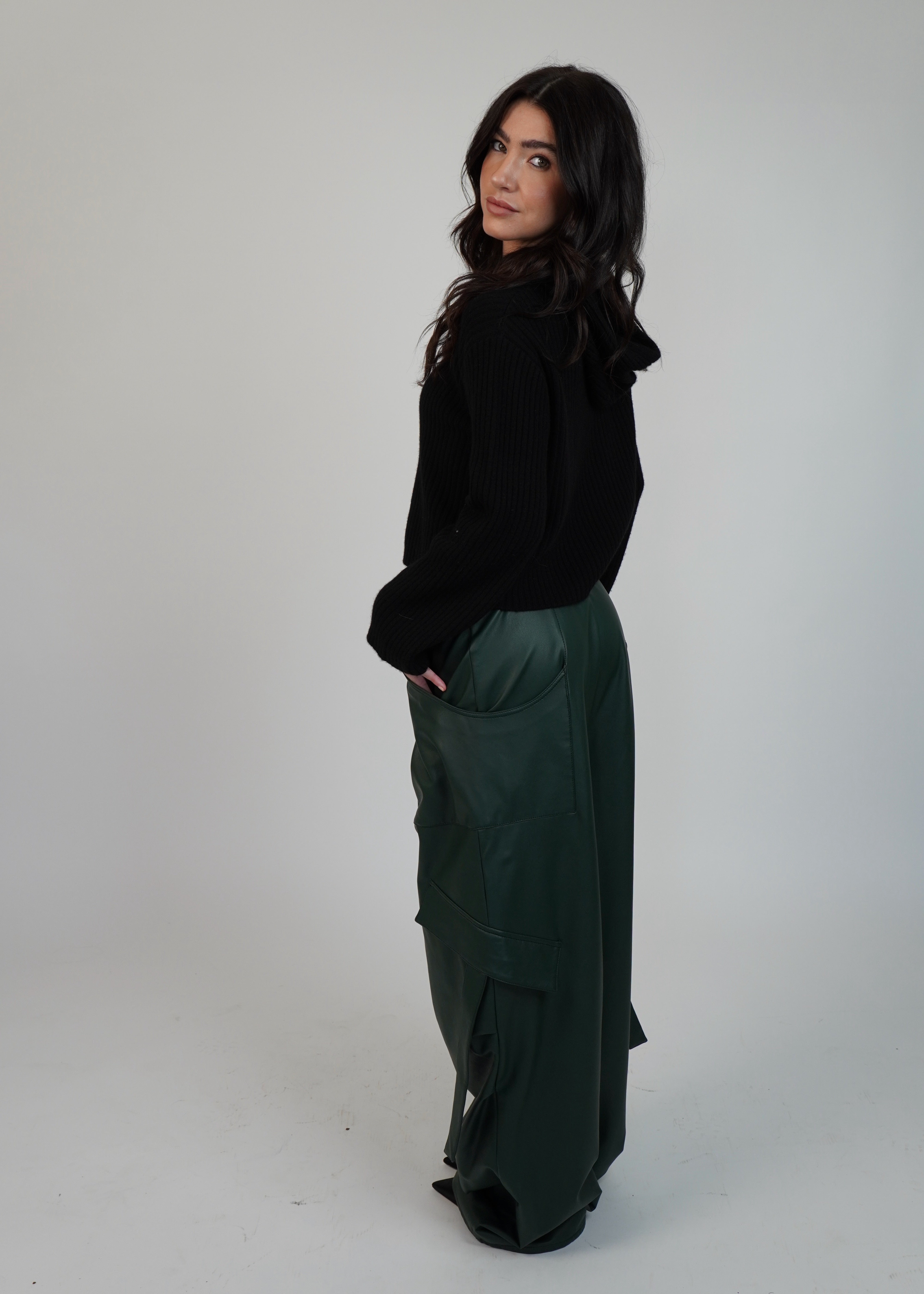 LAPOINTE Faux Leather Wide Leg Cargo Pants