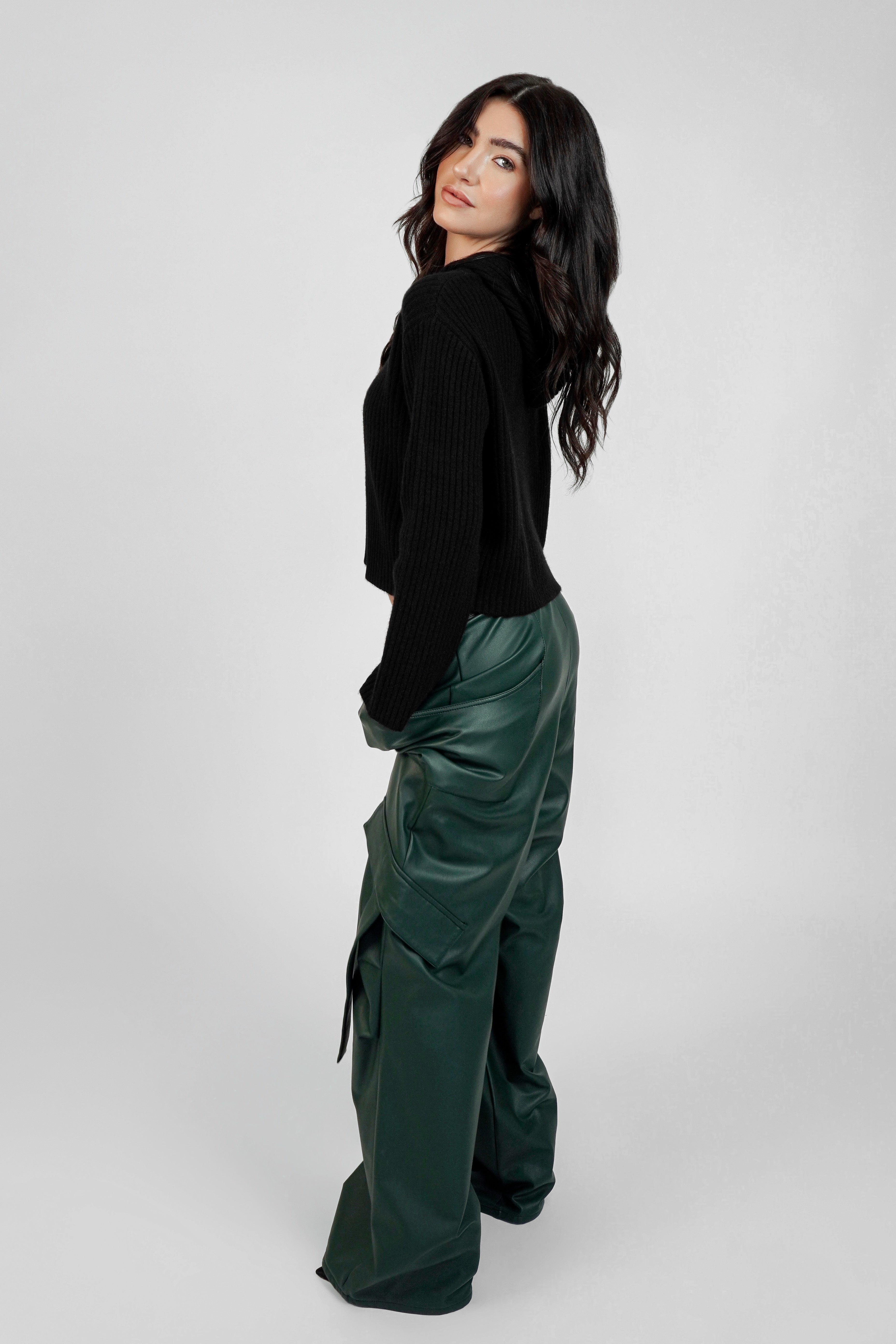 LAPOINTE Faux Leather Wide Leg Cargo Pants