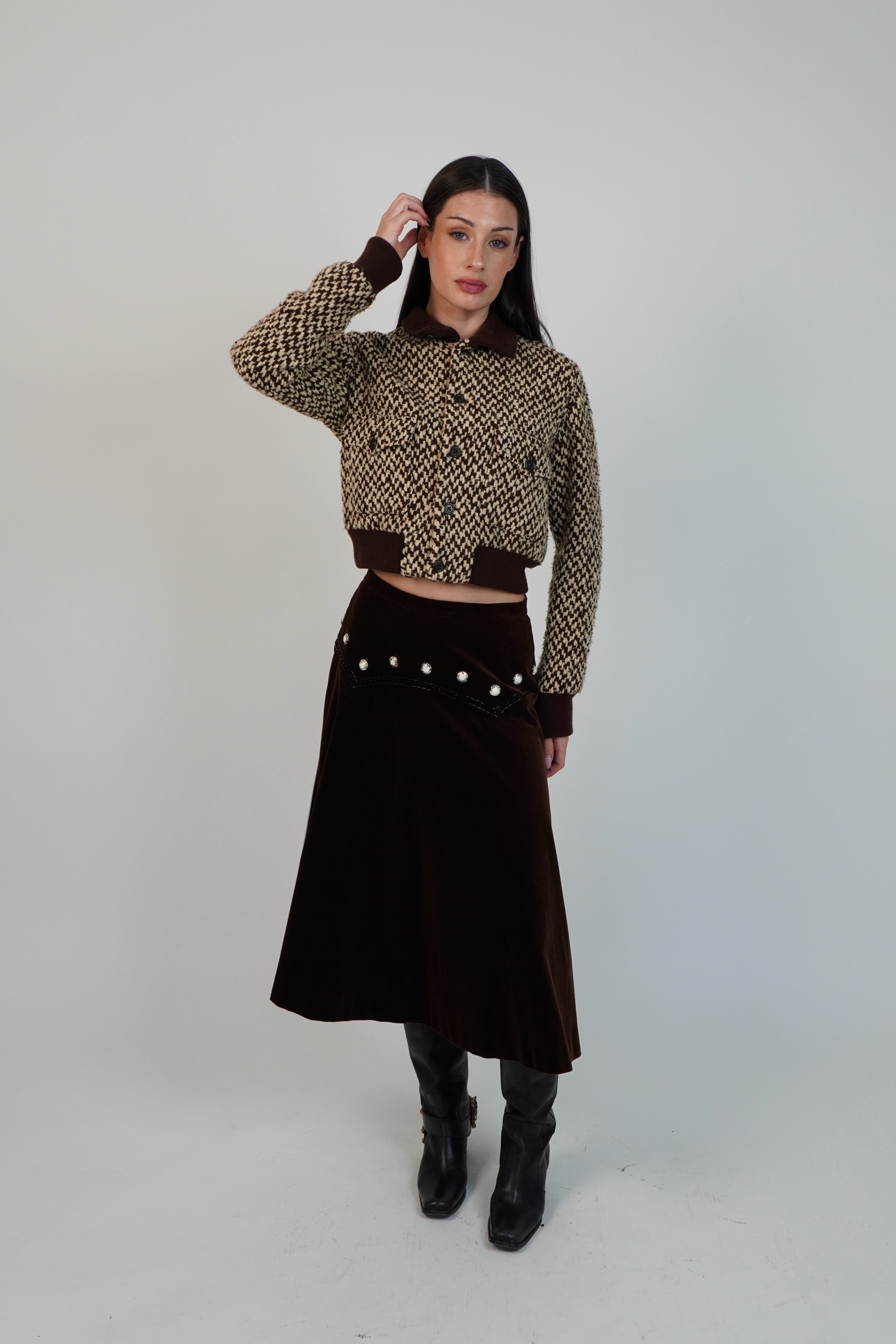 1950s Nedola Embellished Brown Velvet Skirt