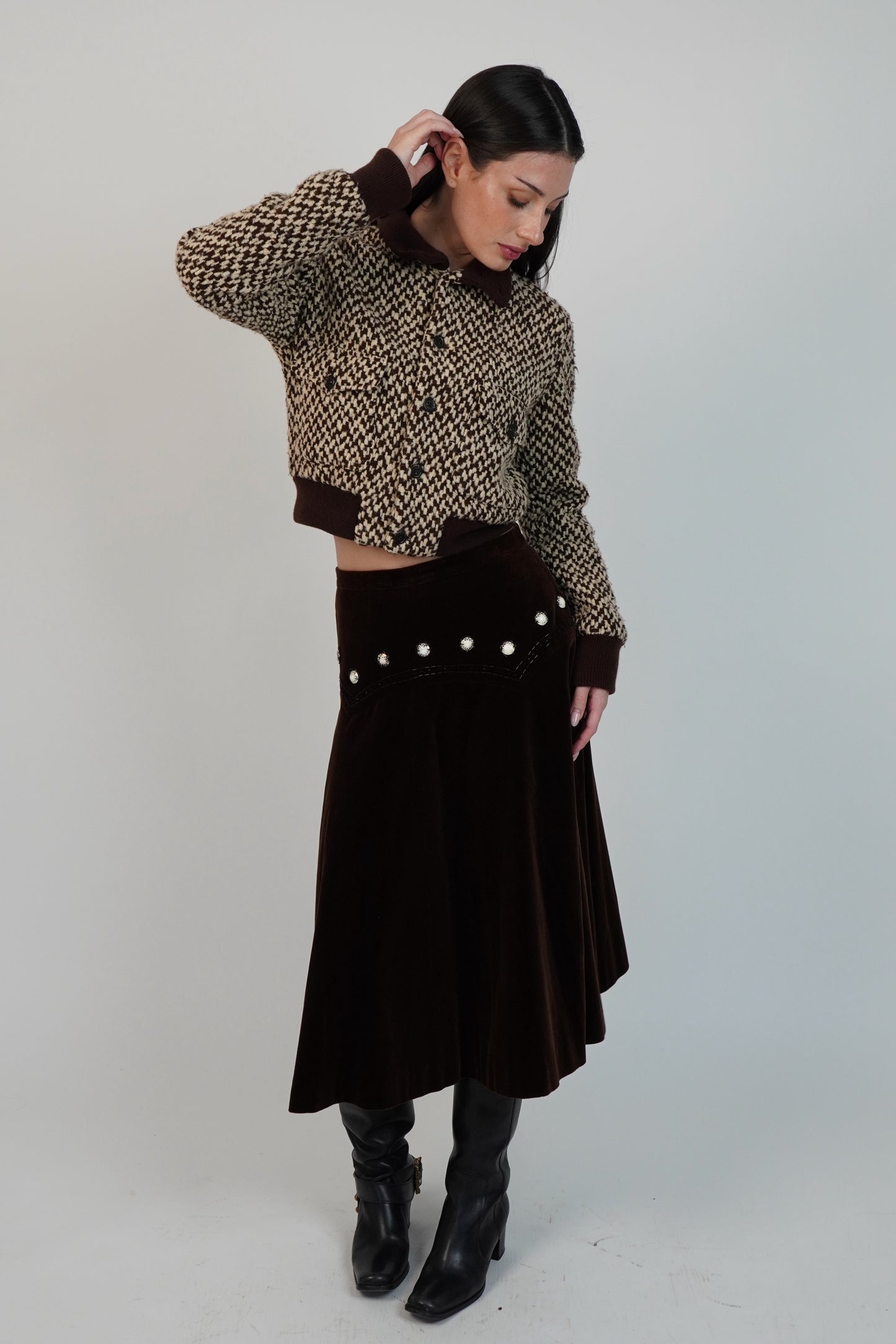 1950s Nedola Embellished Brown Velvet Skirt