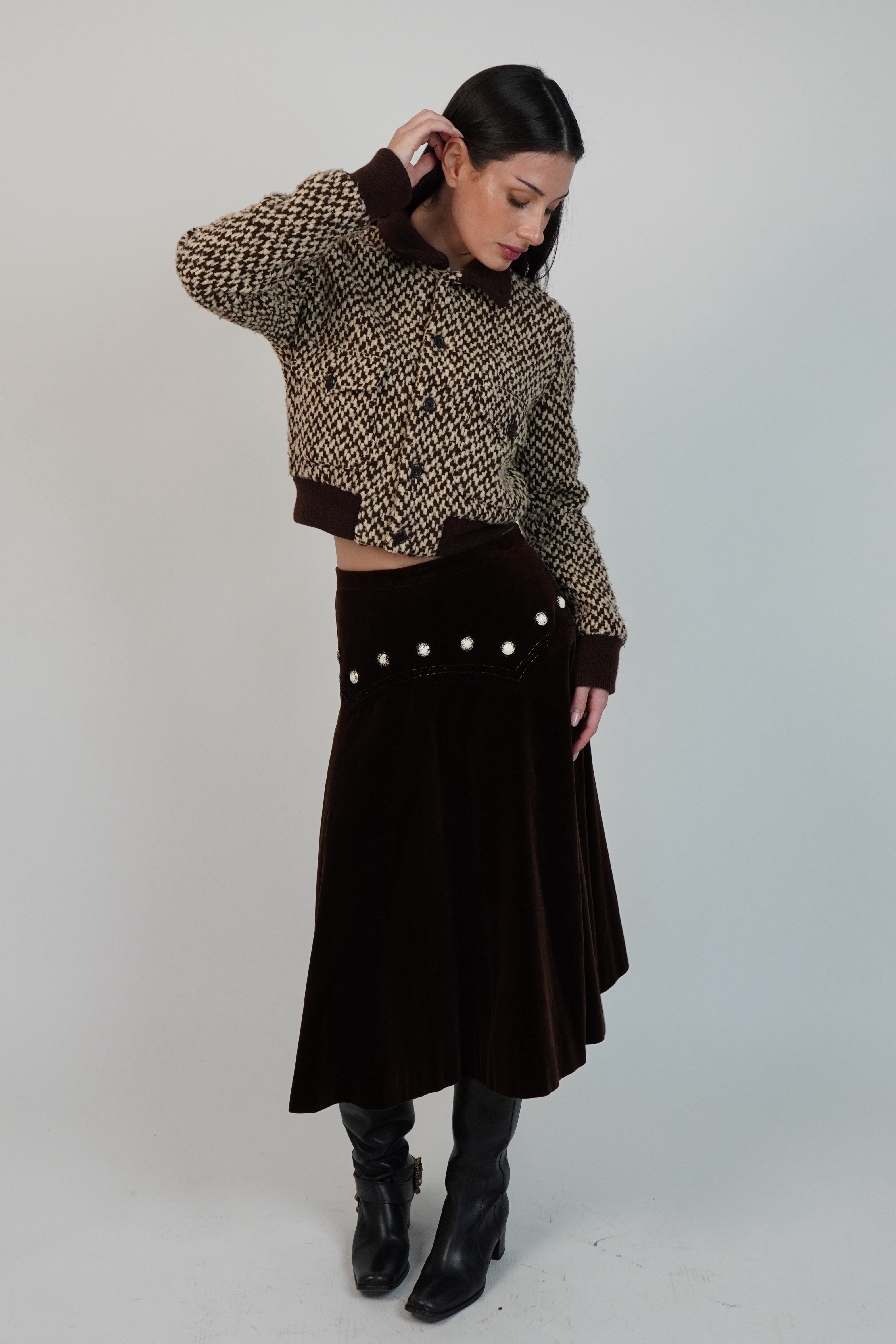 1950s Nedola Embellished Brown Velvet Skirt