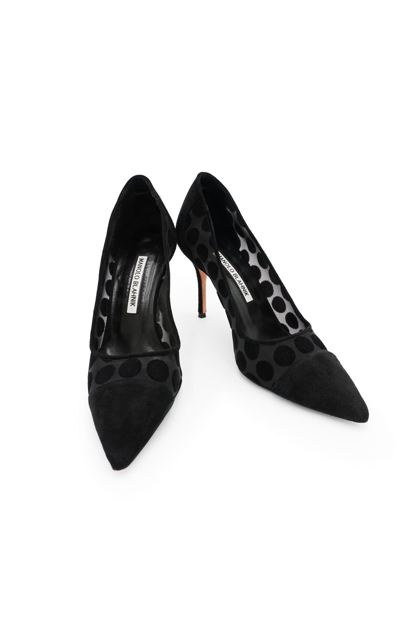 Manolo Blahnik Black Polka Dot Mesh & Velvet Pumps