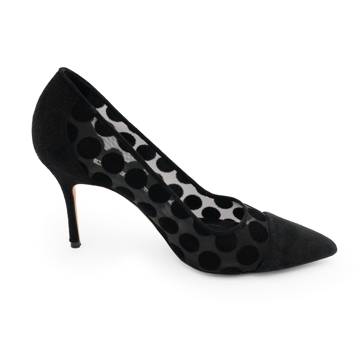 Manolo Blahnik Black Polka Dot Mesh & Velvet Pumps