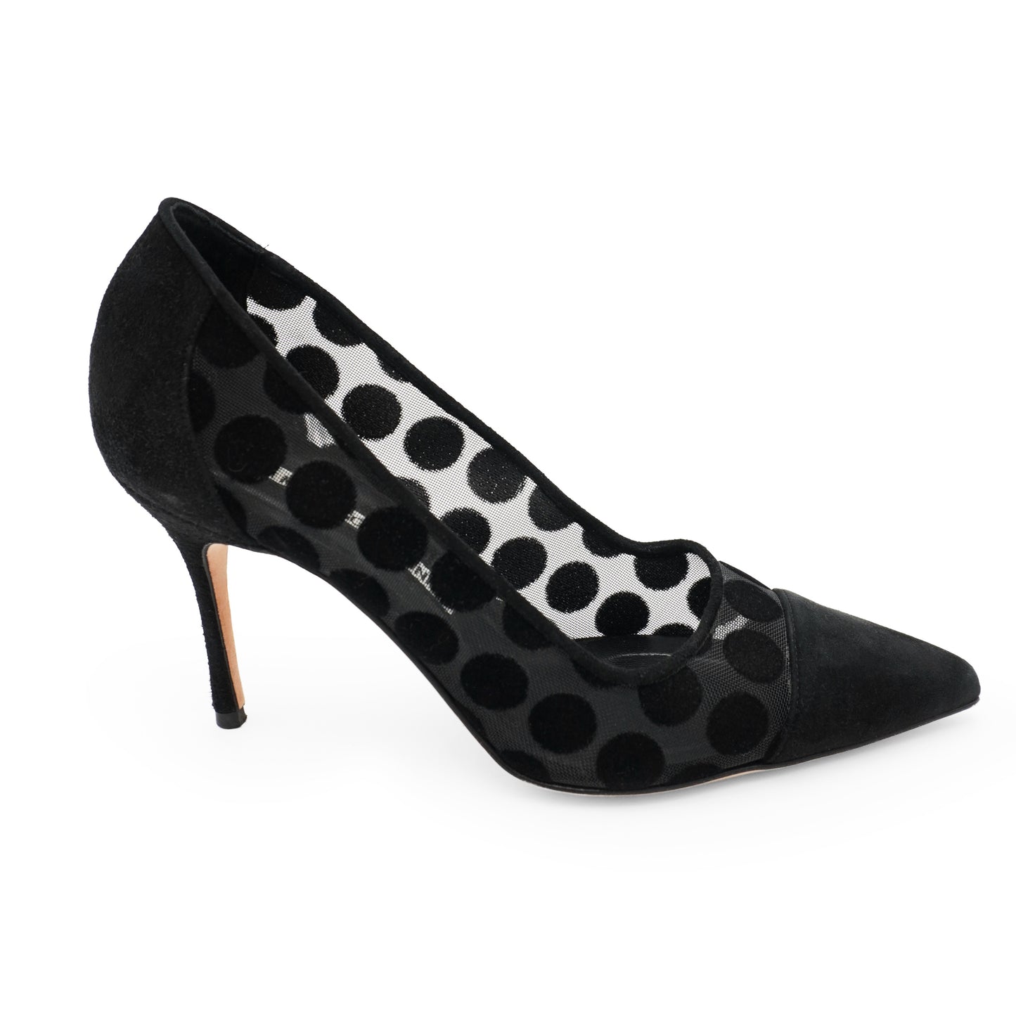 Manolo Blahnik Black Polka Dot Mesh & Velvet Pumps