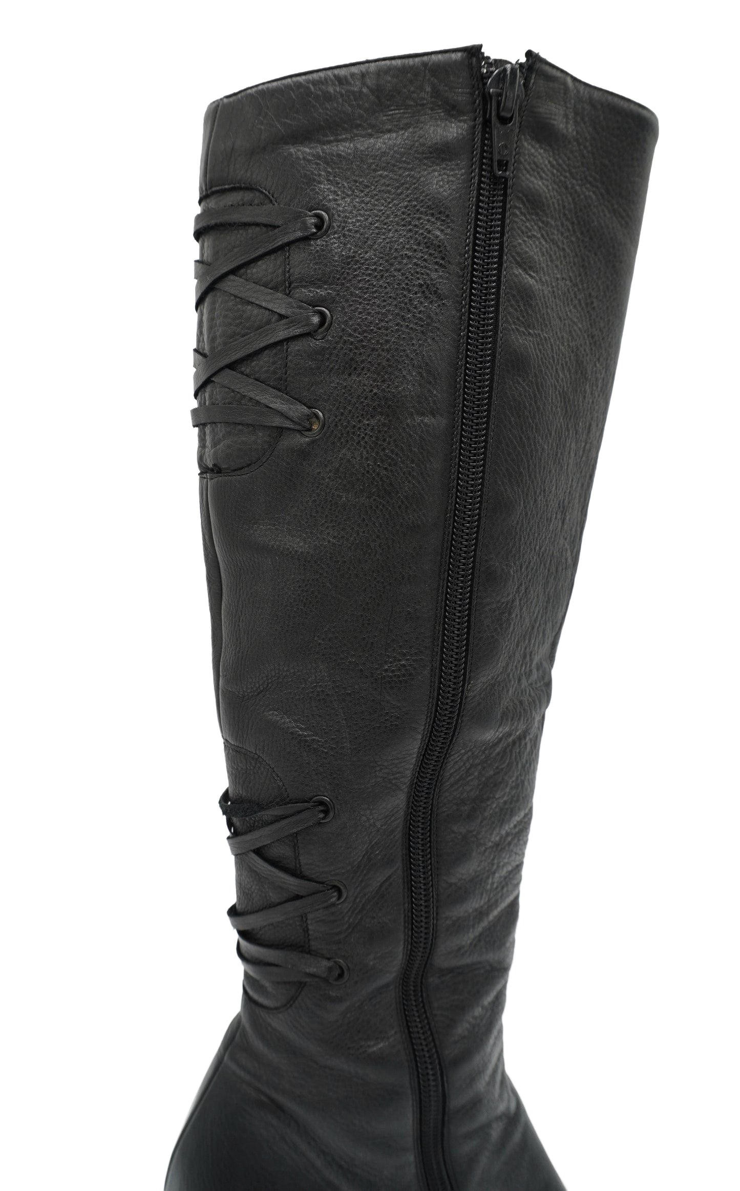 Manolo Blahnik Black Leather Lace-Detail Knee-High Boots