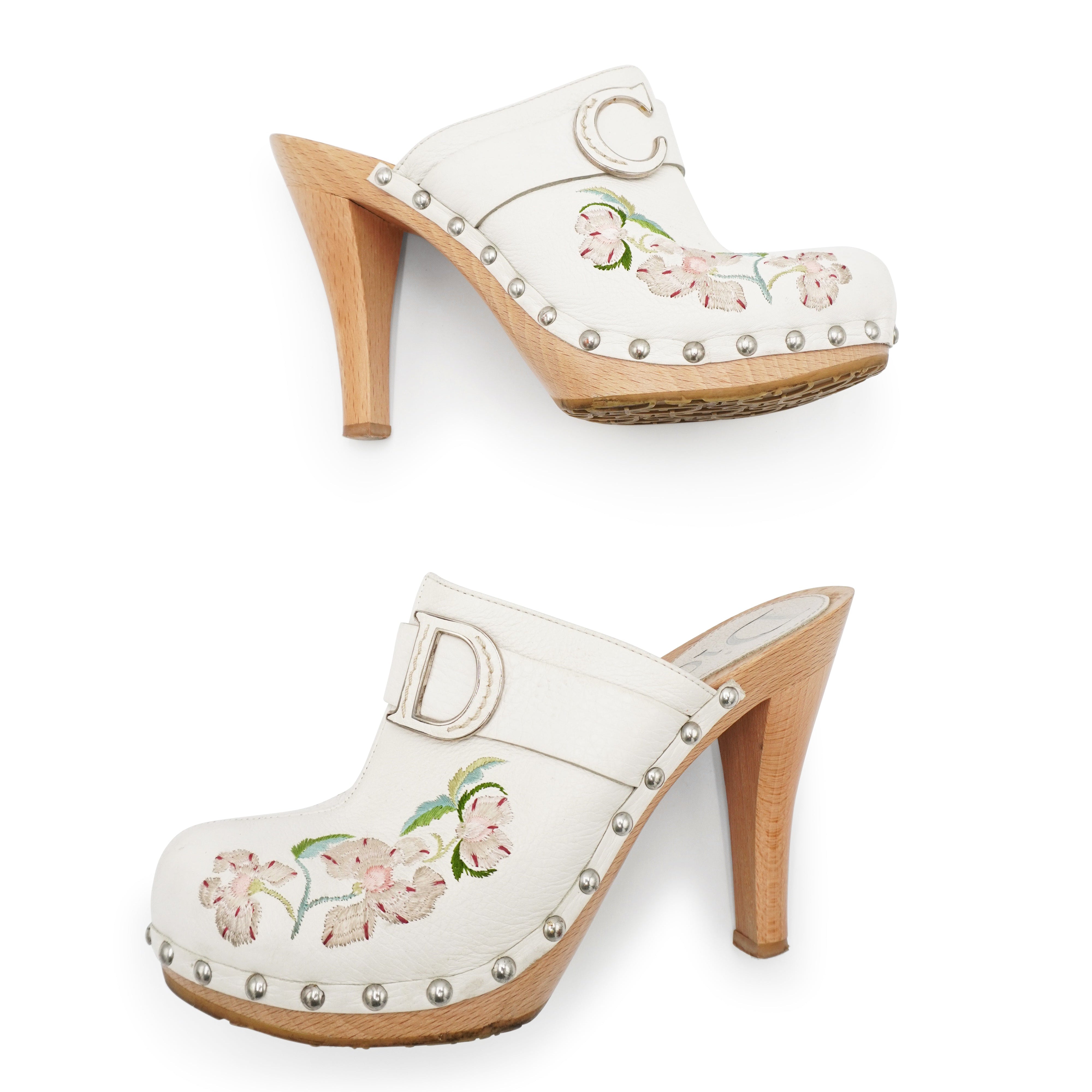 Vintage Dior by Galliano Embroidered Leather Clogs